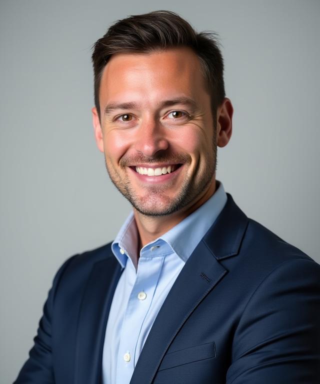 Professional headshot of a smiling male executive